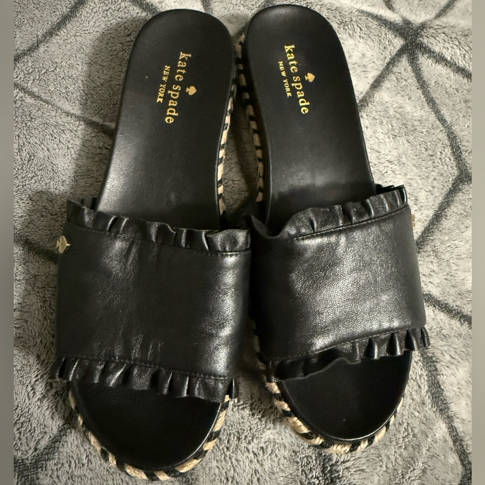 Kate Spade Black Ruffle Leather Slides